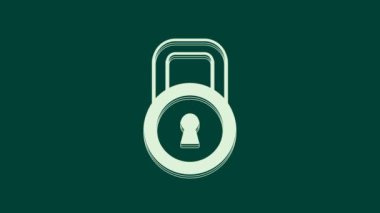Beyaz Kilit simgesi yeşil arkaplanda izole edildi. Asma kilit işareti. Güvenlik, güvenlik, koruma, gizlilik kavramı. 4K Video hareketli grafik canlandırması.