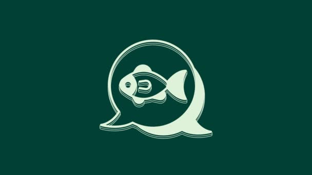 Ikona Biała Ryba Izolowana Zielonym Tle Animacja Graficzna Ruchu Wideo — Wideo stockowe