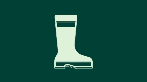 White Fishing Boots Icon Isolated Green Background Waterproof Rubber Boot — Stock Video