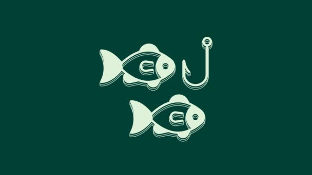 White Fishing Hook Water Fish Icon Isolated Green Background Fishing — Stock Video