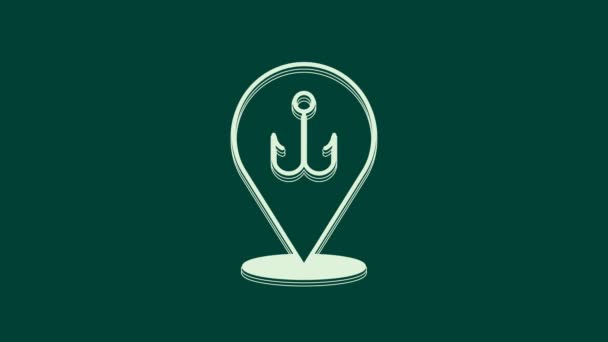 White Fishing Hook Icon Isolated Green Background Fishing Tackle Video — Stock Video