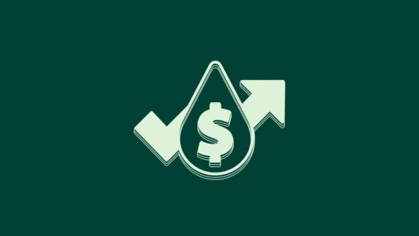 白色油价上涨图标孤立于绿色背景 石油工业危机概念 4K视频运动图形动画 — 图库视频影像