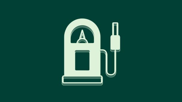 Icono Blanco Gasolina Gasolinera Aislado Sobre Fondo Verde Símbolo Combustible — Vídeos de Stock