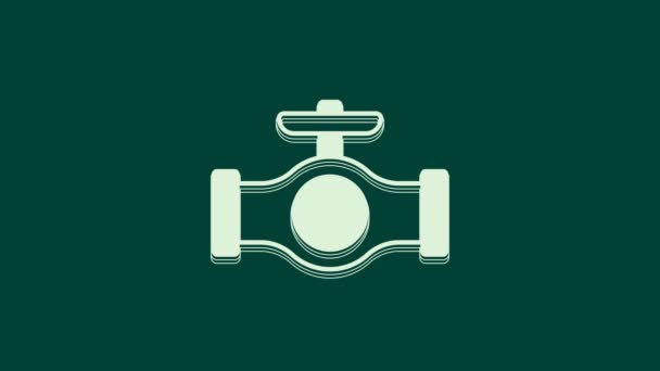 White Oil Pipe Valve Icon Isolated Green Background Video Motion — Stock Video