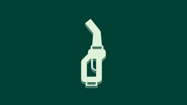 Fehér Benzinpumpa Fúvóka Ikon Elszigetelt Zöld Alapon Üzemanyagszivattyú Benzinkút Üzemanyag — Stock videók
