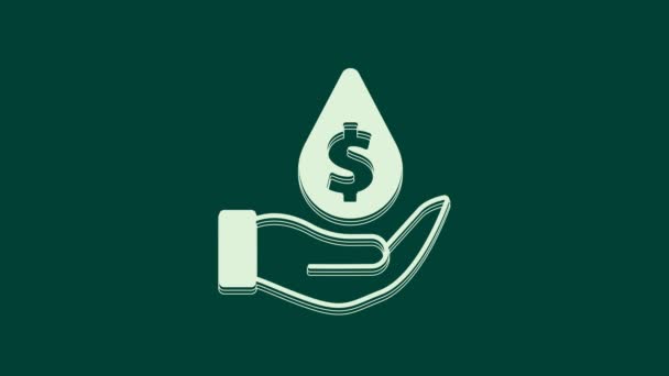 Witte Olie Druppel Met Dollarsymbool Pictogram Geïsoleerd Groene Achtergrond Olieprijs — Stockvideo