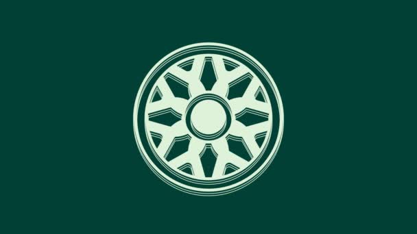 Колесо Белого Сплава Значка Автомобиля Изолировано Зеленом Фоне Видеографическая Анимация — стоковое видео