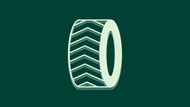 White Car Tire Wheel Icon Isolated Green Background Video Motion — Vídeo de Stock