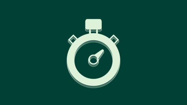 Biała Ikona Stopwatch Zielonym Tle Znak Czasowy Znak Chronometryczny Animacja — Wideo stockowe