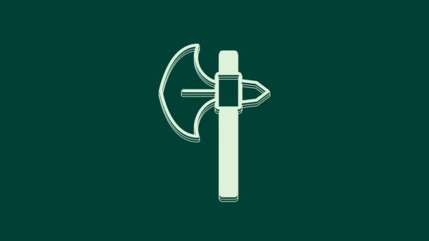 White Medieval Axe Icon Isolated Green Background Battle Axe Executioner — Stock Video