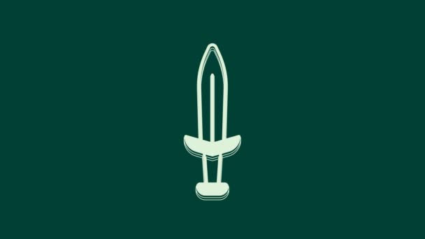 Icono Espada Medieval Blanca Aislado Sobre Fondo Verde Arma Medieval — Vídeo de stock