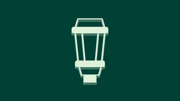 緑の背景に隔離されたホワイトガーデンライトランプアイコン 太陽光発電ランプ ランタン 街灯だ 4Kビデオモーショングラフィックアニメーション — ストック動画