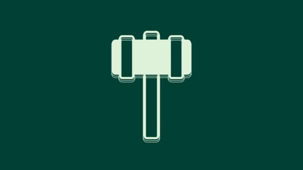 White Sledgehammer Icon Isolated Green Background Video Motion Graphic Animation — Stock Video