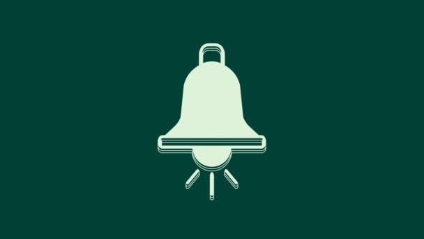 White Ringing Alarm Icon Isolated Green Background Система Пожарной Сигнализации — стоковое видео