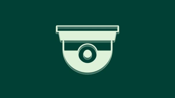 Ícone Câmera Segurança Branca Isolado Fundo Verde Animação Gráfica Movimento — Vídeo de Stock