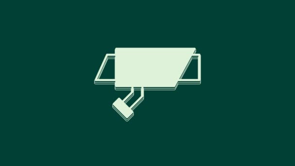 White Security Camera Icon Isolated Green Background Video Motion Graphic — Stock Video