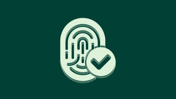 Vit Fingerprint Ikon Isolerad Grön Bakgrund Ikonen För Appar Identifieringsskylt — Stockvideo
