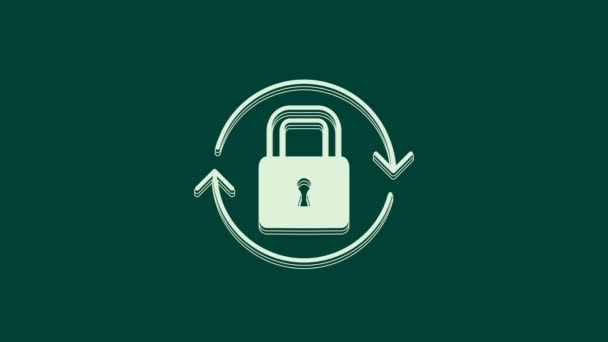 Εικονίδιο White Lock Απομονώθηκε Πράσινο Φόντο Σύμβολο Padlock Ασφάλεια Ασφάλεια — Αρχείο Βίντεο