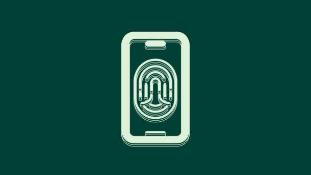 Yeşil Arkaplanda Parmak Izi Tarayıcı Simgesi Olan Beyaz Akıllı Telefon — Stok video