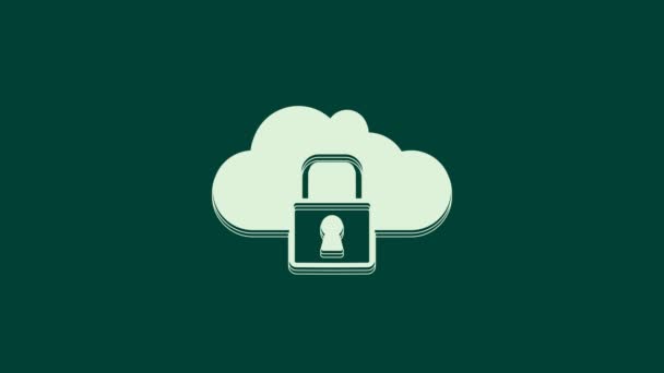 緑色の背景に隔離されたホワイトクラウドコンピューティングロックアイコン セキュリティ 保護の概念 個人情報の保護 4Kビデオモーショングラフィックアニメーション — ストック動画