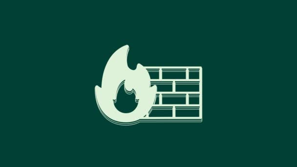 Biały Firewall Ikona Ściany Bezpieczeństwa Odizolowana Zielonym Tle Animacja Graficzna — Wideo stockowe