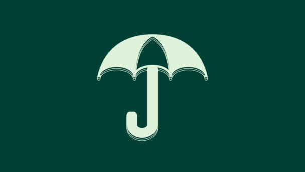 Hvid Paraply Ikon Isoleret Grøn Baggrund Forsikringskoncept Vandtæt Ikon Beskyttelse – Stock-video