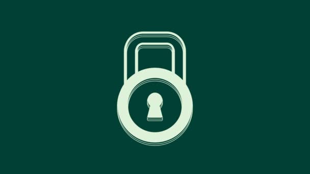 緑色の背景に隔離されたホワイトロックアイコン 南京錠のサイン セキュリティ 安全性 プライバシーの概念 4Kビデオモーショングラフィックアニメーション — ストック動画