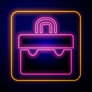 Parlayan neon çanta simgesi siyah arkaplanda izole edildi. İş ilanı. İş portföyü. Vektör
