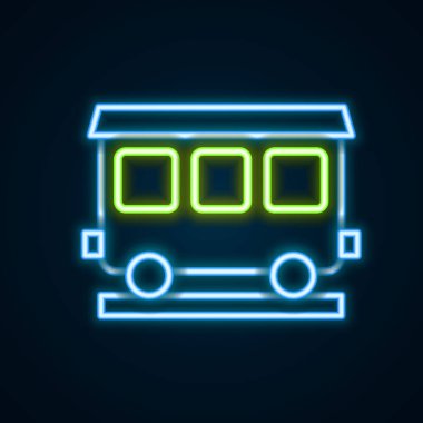 Parlayan neon hattı siyah arka planda izole edilmiş tren vagonları ikonu. Tren vagonu. Renkli taslak konsepti. Vektör