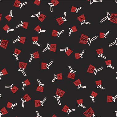 Tahta baltayı kütük simgesinde izole edilmiş siyah arkaplanda kusursuz desen. Oduncu baltası. Balta tahtaya saplanmış. Odun kesiyorum. Vektör