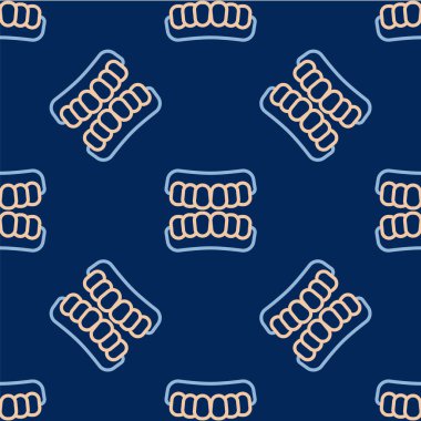 Çizgi protez modeli simgesi mavi arkaplanda izole edilmiş. Üst çenenin dişleri. Diş konsepti. Vektör