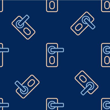 Çizgi Parmak izi kapı kilidi simgesi mavi arkaplanda izole edilmiş. Kimlik uygulaması simgesi. Kimlik işareti. Kimliğe dokun. Vektör