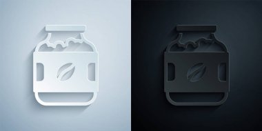 Kağıt kesiği Kahve kavanozu ikonu gri ve siyah arka planda izole edilmiş. Kağıt sanatı tarzı. Vektör