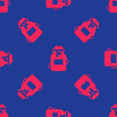 Kırmızı kavanoz bal ikonu mavi arka planda izole edilmiş kusursuz desen. Yiyecek bankası. Tatlı doğal gıda sembolü. Vektör