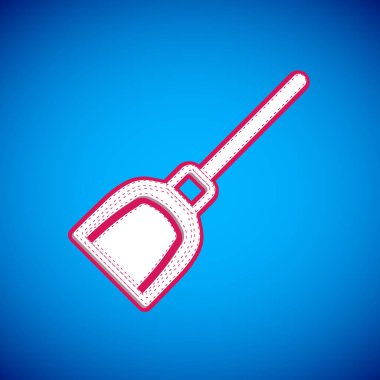 Mavi arkaplanda beyaz faraş simgesi izole edildi. Temizlik işleri. Vektör