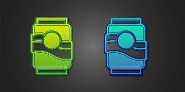 Green and blue Soda can icon isolated on black background.  Vector