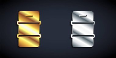 Altın ve gümüş metal bira fıçısı ikonu siyah arka planda izole edilmiş. Uzun gölge tarzı. Vektör