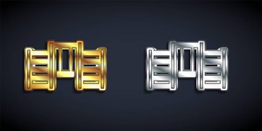 Siyah arka planda altın ve gümüş renkli İsveç duvar simgesi var. İsveç merdivenleri. Uzun gölge tarzı. Vektör