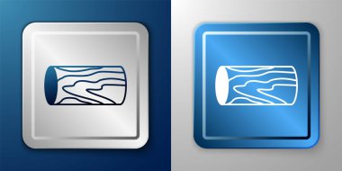 Beyaz tahta kütük simgesi mavi ve gri arkaplanda izole edildi. Yakacak odun yığını. Gümüş ve mavi kare düğme. Vektör