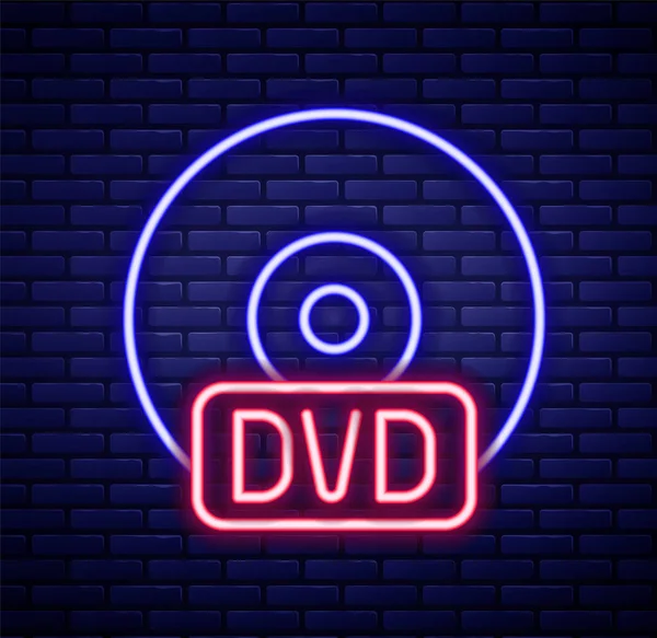 Λαμπερό Νέον Γραμμή Dvd Εικονίδιο Δίσκου Απομονωμένο Φόντο Τοίχο Από — Διανυσματικό Αρχείο