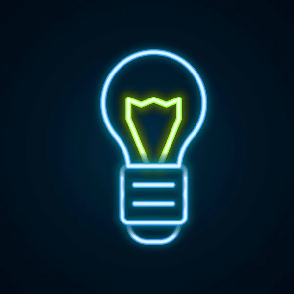 Parlayan Neon Çizgisi Yaratıcı Lamba Işığı Fikri Simgesi Siyah Arkaplanda — Stok Vektör