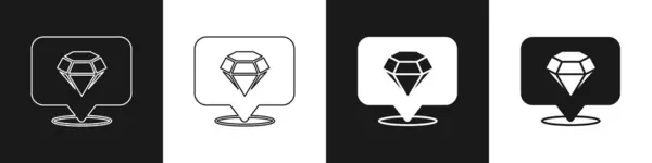 Set Diamond Icon Diisolasi Pada Latar Belakang Hitam Dan Putih - Stok Vektor
