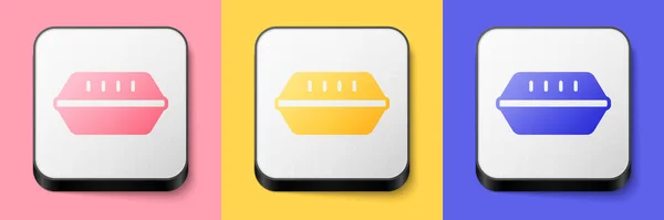 Isometrische Lunchbox Symbol Isoliert Auf Rosa Gelb Und Blau Hintergrund — Stockvektor
