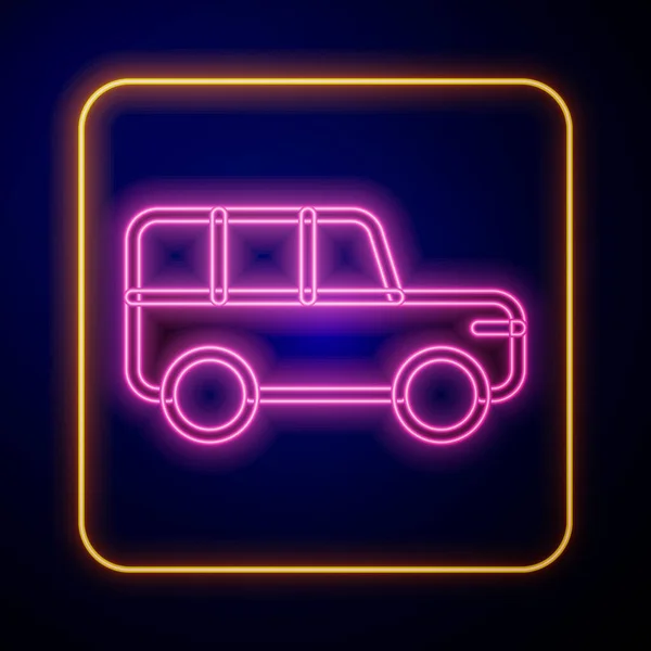 发光的霓虹灯Safari汽车图标隔离在黑色背景 — 图库矢量图片