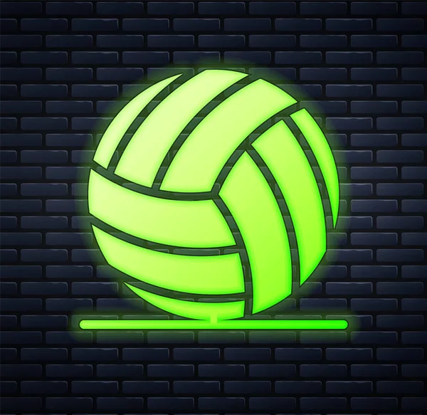 Gloeiende Neon Volleybal Pictogram Geïsoleerd Baksteen Muur Achtergrond Sportuitrusting Vector — Stockvector