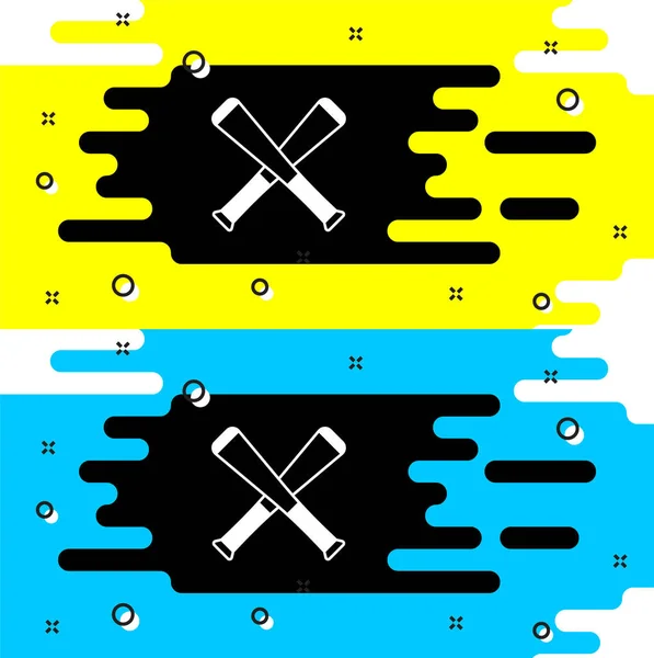 Bâton Baseball Blanc Croisé Icône Isolé Sur Fond Noir Vecteur — Image vectorielle