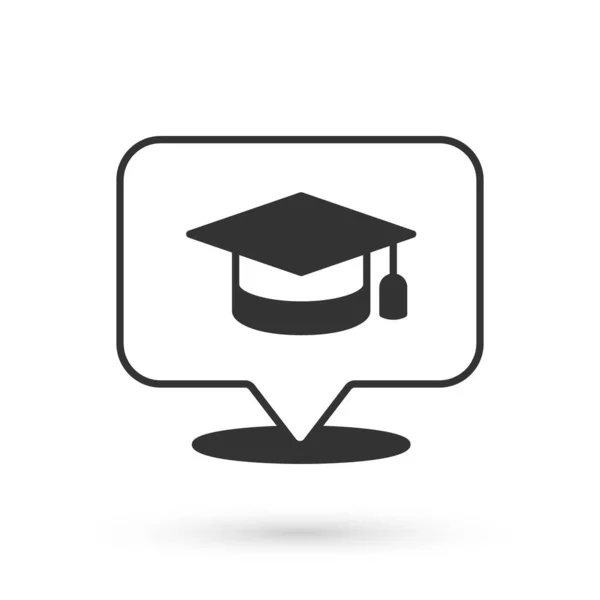 白色背景下孤立的语音泡沫图标中的灰色毕业帽 有花生酱图标的毕业帽 — 图库矢量图片
