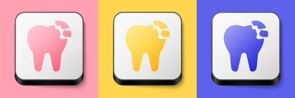 Isometrisches Symbol Gebrochener Zahn Isoliert Auf Rosa Gelben Und Blauen — Stockvektor