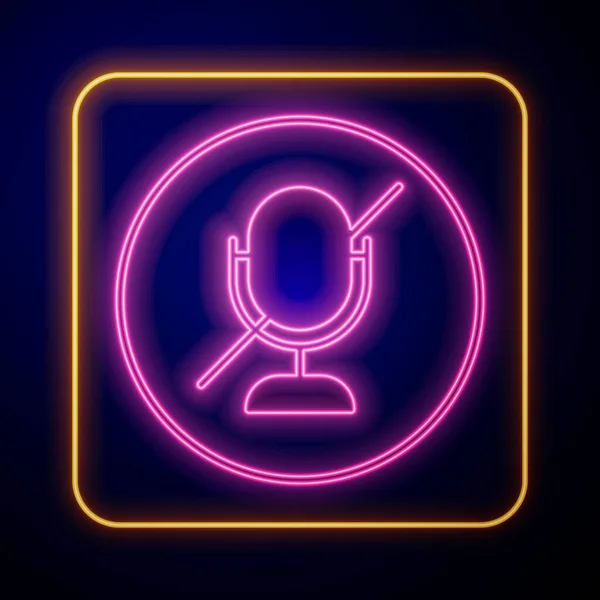 Glowing Neon Mute Microphone Icon Isolated Black Background Microphone Audio — Stock Vector