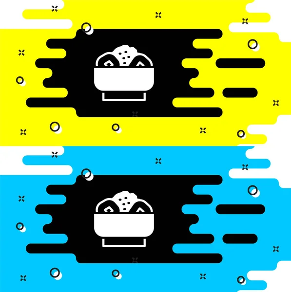 White Chow Mein Sur Plaque Icône Isolée Sur Fond Noir — Image vectorielle